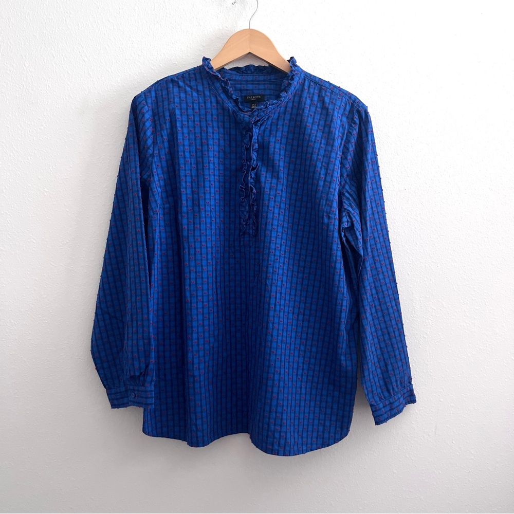 Talbots Blue Plaid Red Swiss Dot Popover